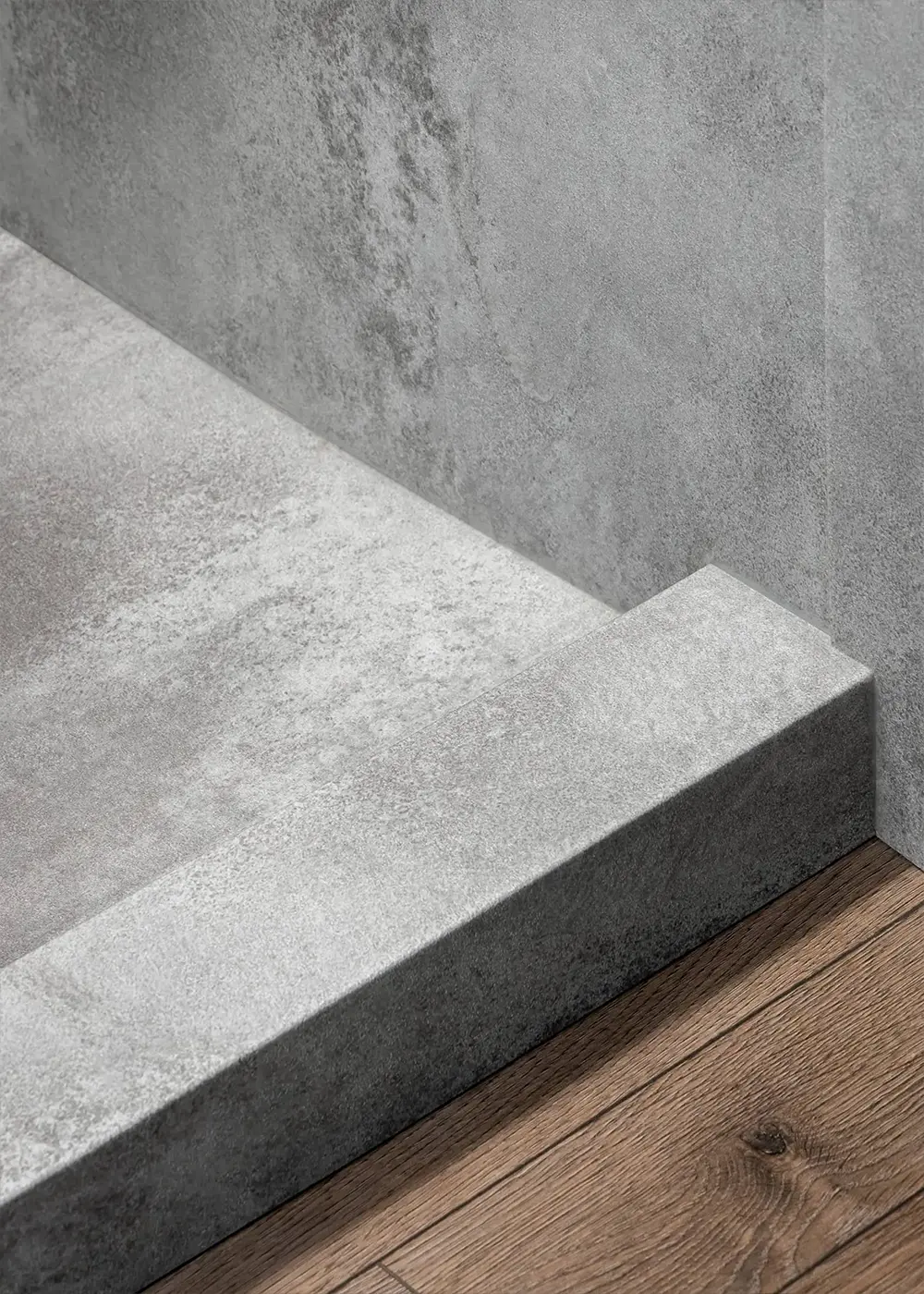 Contemporary concrete-inspired shower wall system