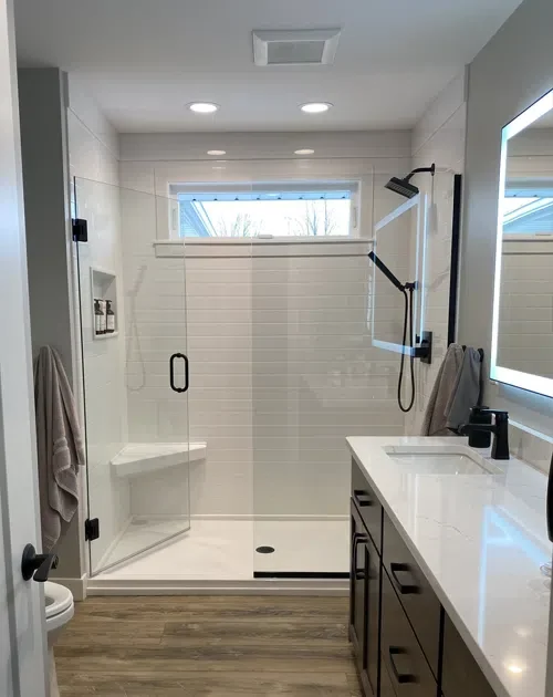 Completed walk-in shower and bathroom update